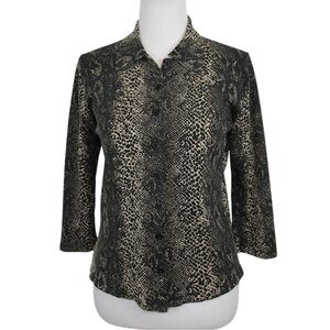 IRKA Vintage Silk Blend Collared Button Front Snakeskin Print Shirt Size Large